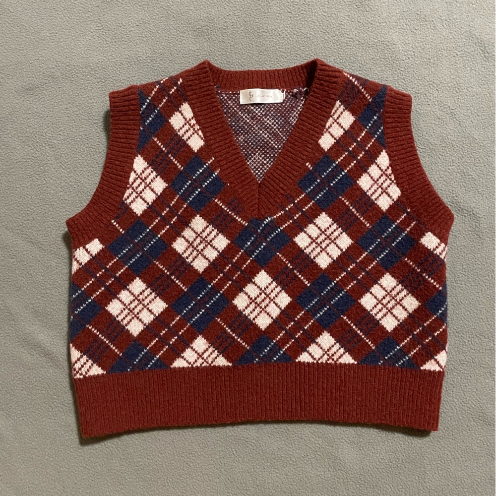 Red and blue plaid sweater vest